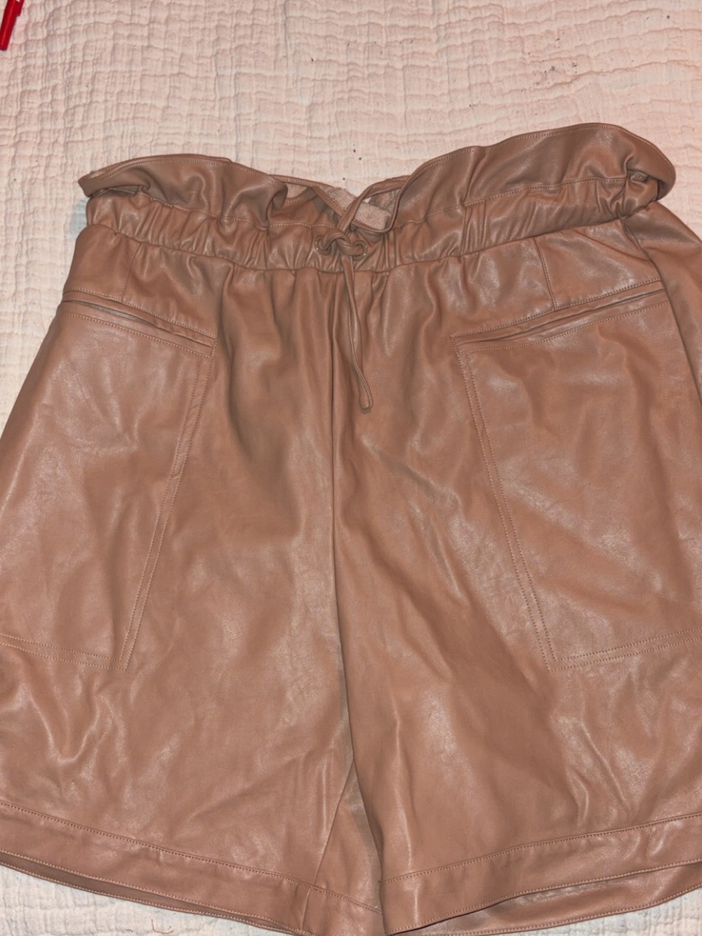 Kendall & Kylie Tan Faux Leather Paperbag Shorts